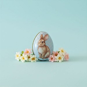Ovo de Metal de Páscoa - Coelho Flores - Azul - 6,6x4,7x5,1cm - 1 unidade - Rizzo