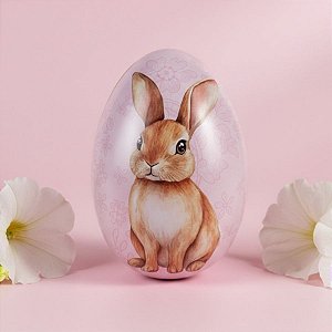 Ovo de Metal de Páscoa - Coelho Flores - Rosa - 12,7x8,4x9,1cm - 1 unidade - Rizzo