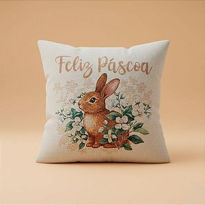 Capa para Almofada Páscoa - Coelho Bordado "Feliz Páscoa" - Laranja - 43x43cm  - 1 unidade - Rizzo