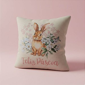 Capa para Almofada Páscoa - Coelho Bordado "Feliz Páscoa" - Rosa - 43x43cm  - 1 unidade - Rizzo