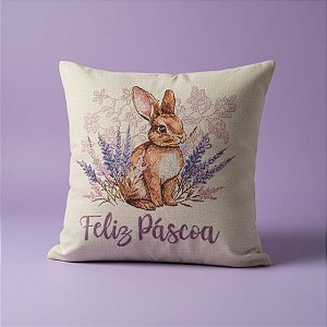 Capa para Almofada Páscoa - Coelho Bordado "Feliz Páscoa" - Roxo - 43x43cm  - 1 unidade - Rizzo