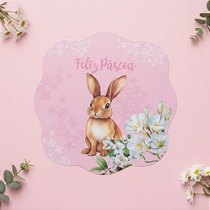 Jogo Americano de Páscoa - Coelho Flores "Feliz Páscoa" - Rosa - 38cm - 1 unidade - Rizzo