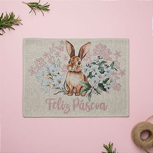 Jogo Americano de Páscoa - Coelho Bordado "Feliz Páscoa" - Rosa - 33x45cm - 1 unidade - Rizzo