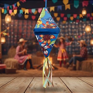 Balão Decorativo Pequeno Festa Junina - Azul com Flores - 12x28x12cm - 1 unidade - Rizzo