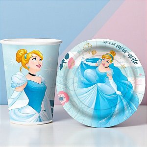 Kit Copo e Prato de Papel - Cinderela - 16 Itens - 1 unidade - Disney Original - Regina - Rizzo