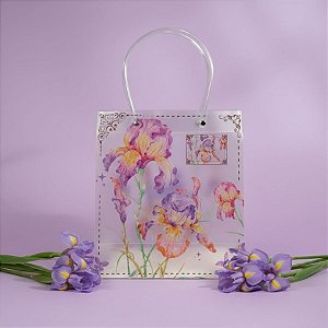 Sacola de Plástico Transparente Fosca - Floral - Amor Perfeito de Jardim - 22x10x24cm - 1 unidade - Rizzo