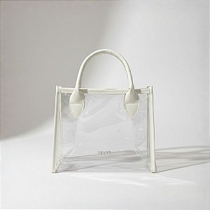 Sacola Transparente PVC com Alça de Couro Branco - 22x11x19cm - 1 unidade - Rizzo