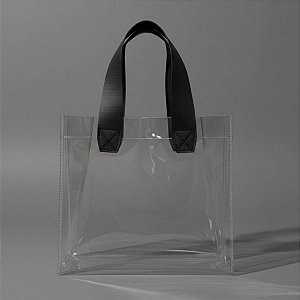 Sacola Transparente PVC com Alça de Couro Preto - 25x14x23cm - 1 unidade - Rizzo