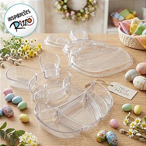 Petisqueira de Páscoa em Acrílico - Foundue Box - Coelho - Cristal - 30cm - unidades - BlueStar - Rizzo
