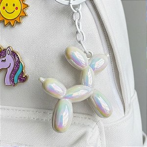 Chaveiro Metal - Cachorro Balão - Branco Furta-Cor - 5x4,5cm - 1 unidade - Rizzo