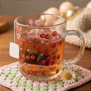 Caneca de Vidro - Cerejas com Lacinhos - 200ml - 1 unidade - Rizzo