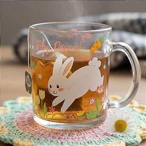 Caneca de Vidro - Feliz Páscoa Rosa - 330ml - 1 unidade - Rizzo