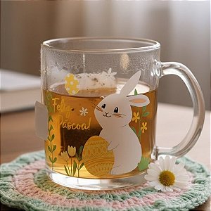 Caneca de Vidro - Feliz Páscoa Amarelo - 330ml - 1 unidade - Rizzo