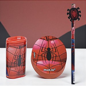Conjunto Lápis, Borracha e Apontador - Homem Aranha - Vermelho - Disney Original - 1 unidade - Molin - Rizzo