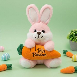 Coelho de Pelúcia Rosa - Cenoura "Feliz Páscoa" - 20,5cm - 1 unidade - Rizzo