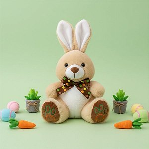 Coelho de Pelúcia Bege - Gravata de Bolinhas - 24cm - 1 unidade - Rizzo