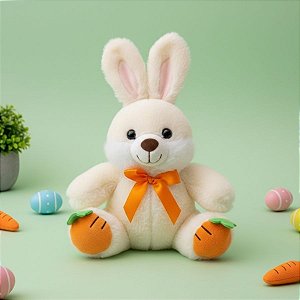 Coelho de Pelúcia Branco - Cenouras no Pé - 22,5cm - 1 unidade - Rizzo
