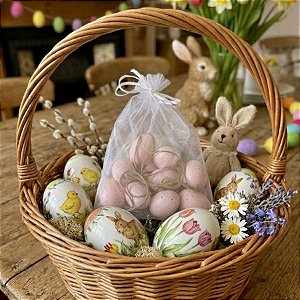 Saco de Ovinhos de Páscoa Decorativos para Pendurar - Rosa - 4cm - 9 unidades - Cromus - Rizzo