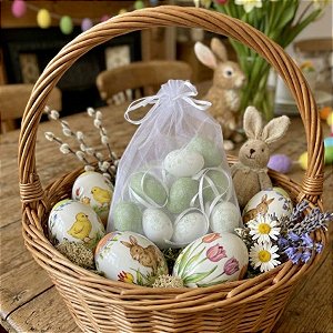 Saco de Ovinhos de Páscoa Decorativos para Pendurar - Verde e Branco - 4cm - 9 unidades - Cromus - Rizzo