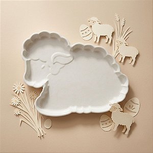 Bandeja Decorativa - Cordeiro - Branco -  24x19cm - 1 unidade - Só Boleiras - Rizzo