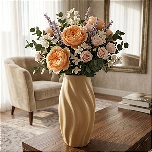 Vaso Decorativo - Onda - Bege - 25cm - 1 unidade - Rizzo