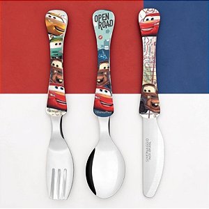 Kit Colher, Faca e Garfo Infantil - Carros - 1 unidade - Disney Original - Rizzo