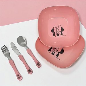 Kit Alimentação Minnie Mouse - Prato e Talheres - 1 unidade - Disney Original - Rizzo