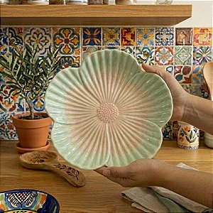 Enfeite Decorativo de Porcelana - Flor Rosa e Verde - 27cm - 1 unidade - FlorArte - Rizzo