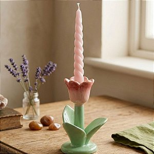 Suporte para Vela em Cerâmica - Flor Grande - Rosa - 12cm - 1 unidade - FlorArte - Rizzo
