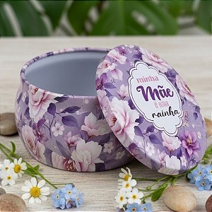 Vela Aromática - Lata Metálica Roxa - Minha Mãe é Uma Rainha - 6x4x6cm - 1 unidade - Rizzo