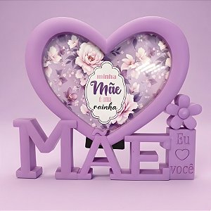Porta Retrato Mãe com Moldura de Coração - Roxo - Minha Mãe é Uma Rainha - 10x15cm - 1 unidade - Rizzo