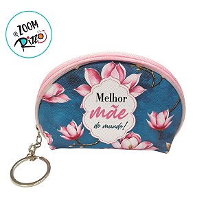 Chaveiro Bolsinha Porta Moedas - Azul Escuro e Rosa - Melhor Mãe do Mundo - 11x7x3cm - 1 unidade - Rizzo