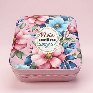 Mini Porta Jóias Portátil - Rosa - Mãe Melhor Amiga - 9,5x4,5x9,5cm - 1 unidade - Rizzo