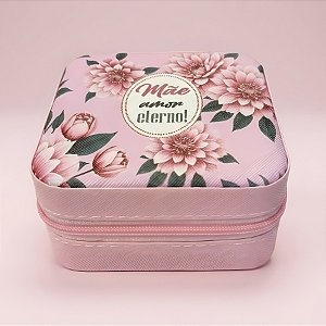 Mini Porta Jóias Portátil - Rosa - Mãe Amor Eterno - 9,5x4,5x9,5cm - 1 unidade - Rizzo