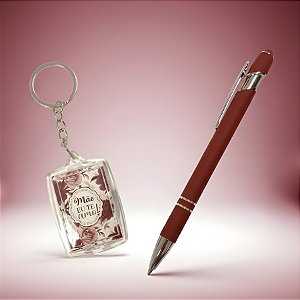 Kit Caneta e Chaveiro - Branco - Mãe Eu Te Amo - 1 unidade - Rizzo