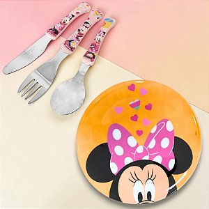 Conjunto Talheres e Prato Raso - Minnie Mouse - 1 unidade - Disney Original - Rizzo