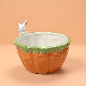Enfeite Decorativo de Páscoa em Dolomita - Bowl Coelho e Cenoura  - 11,5x7,5x11,5cm - 1 unidade - Rizzo