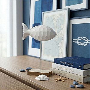 Enfeite Decorativo - Escultura de Peixe - Branco - 23x16cm - 1 unidade - Rizzo
