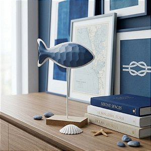 Enfeite Decorativo - Escultura de Peixe - Azul - 23x16cm - 1 unidade - Rizzo