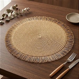 Sousplat Trançado com Franja 39cm - Bege - Estilo Palha - 1 unidade - Rizzo