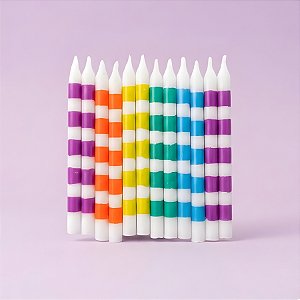 Vela Palito Listras Coloridas - 7,5cm - 12 unidades - Rizzo