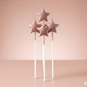 Vela Estrela Rose Gold - 13,5x3cm - 4 unidades - Rizzo