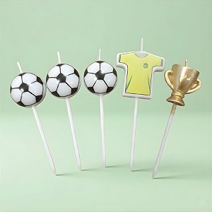 Vela Temática Futebol - Camisa, Bola e Troféu - 7cm - 5 unidades - Rizzo