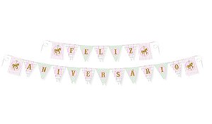 Faixa Feliz Aniversário Festa Carrossel - Cromus - Rizzo Festas