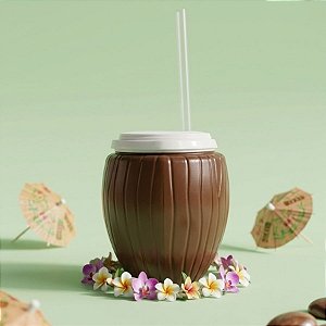 Copo com Tampa e Canudo - Coco Marrom 450ml - 1 unidade - Rizzo