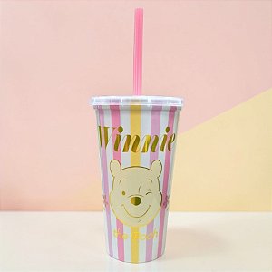 Copo de Plástico com Tampa e Canudo - Ursinho Pooh - Amarelo - 500ml - Disney Original - 1 unidade - Plasútil - Rizzo