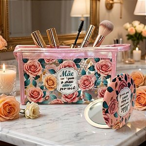 Kit Presenteável Mini Espelho Portátil e Nécessaire - Mãe Como é Grande o Meu Amor Por Você - 1 unidade - Rizzo
