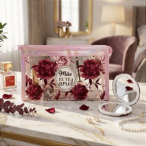 Kit Presenteável Mini Espelho Portátil e Nécessaire - Mãe Eu Te Amo - 1 unidade - Rizzo