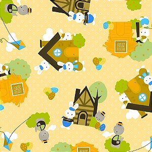 Folha para Ovos de Páscoa Poli Metalizado - Os Três Coelhinhos Ouro - 69x89cm - 25 unidades - Cromus - Rizzo