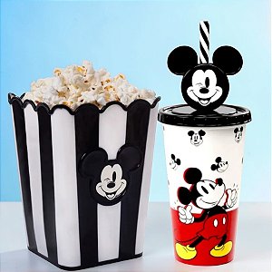 Kit Cinema - Balde de Pipoca e Copo com Pin e Canudo - Mickey Mouse - Disney Original - 1 unidade - Plasútil - Rizzo